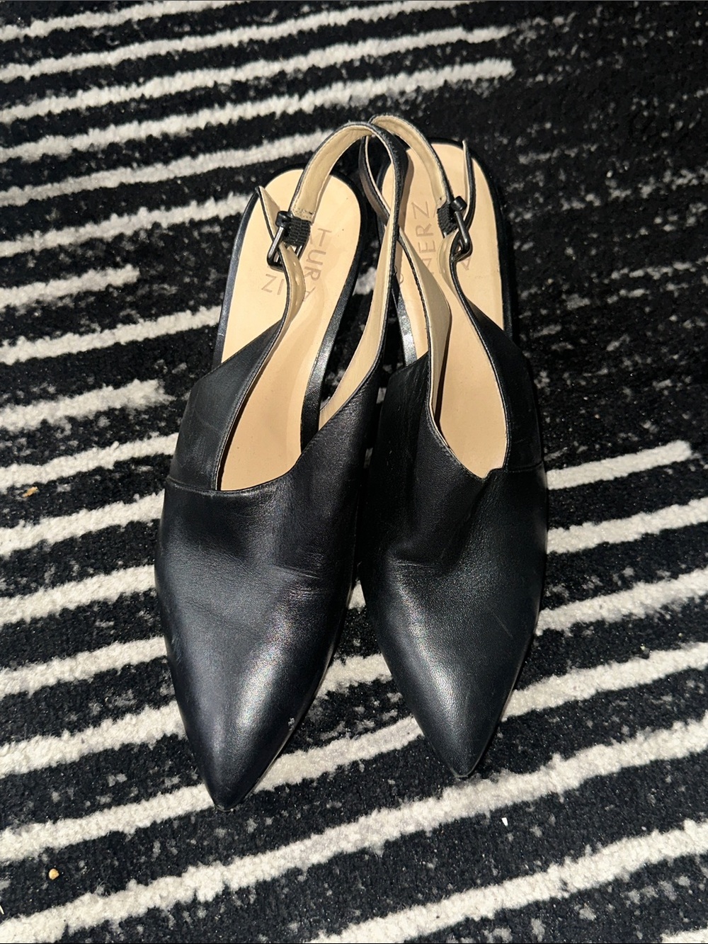 Naturalizer Black Pointed Leather Slingback Mules